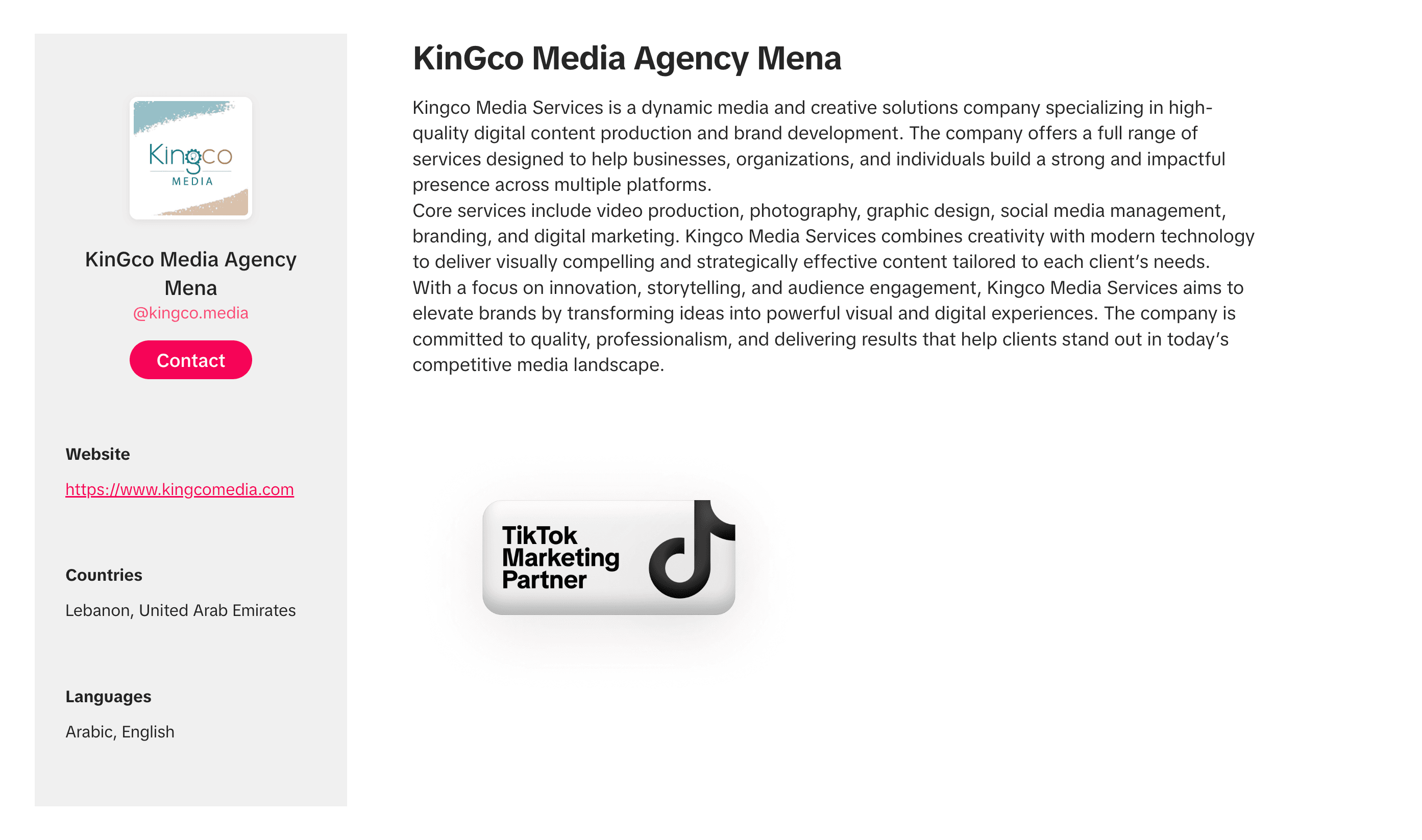 KinGco Media Agency Mena — TikTok Marketing Partner